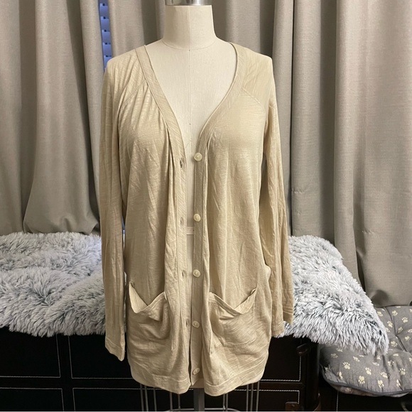 Joie Sweaters - Vintage 00s Y2K Joie Cream linen blend cardigan with pockets Size M